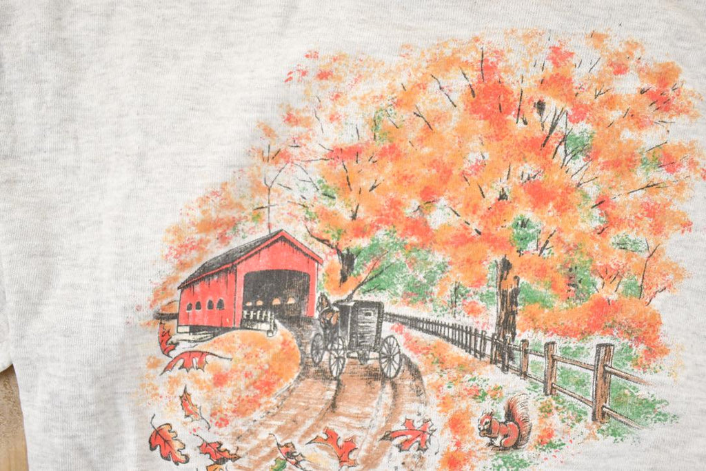 Vintage 1990s Cute Autumn Farm Collared Crewneck Sweatshirt Men's M