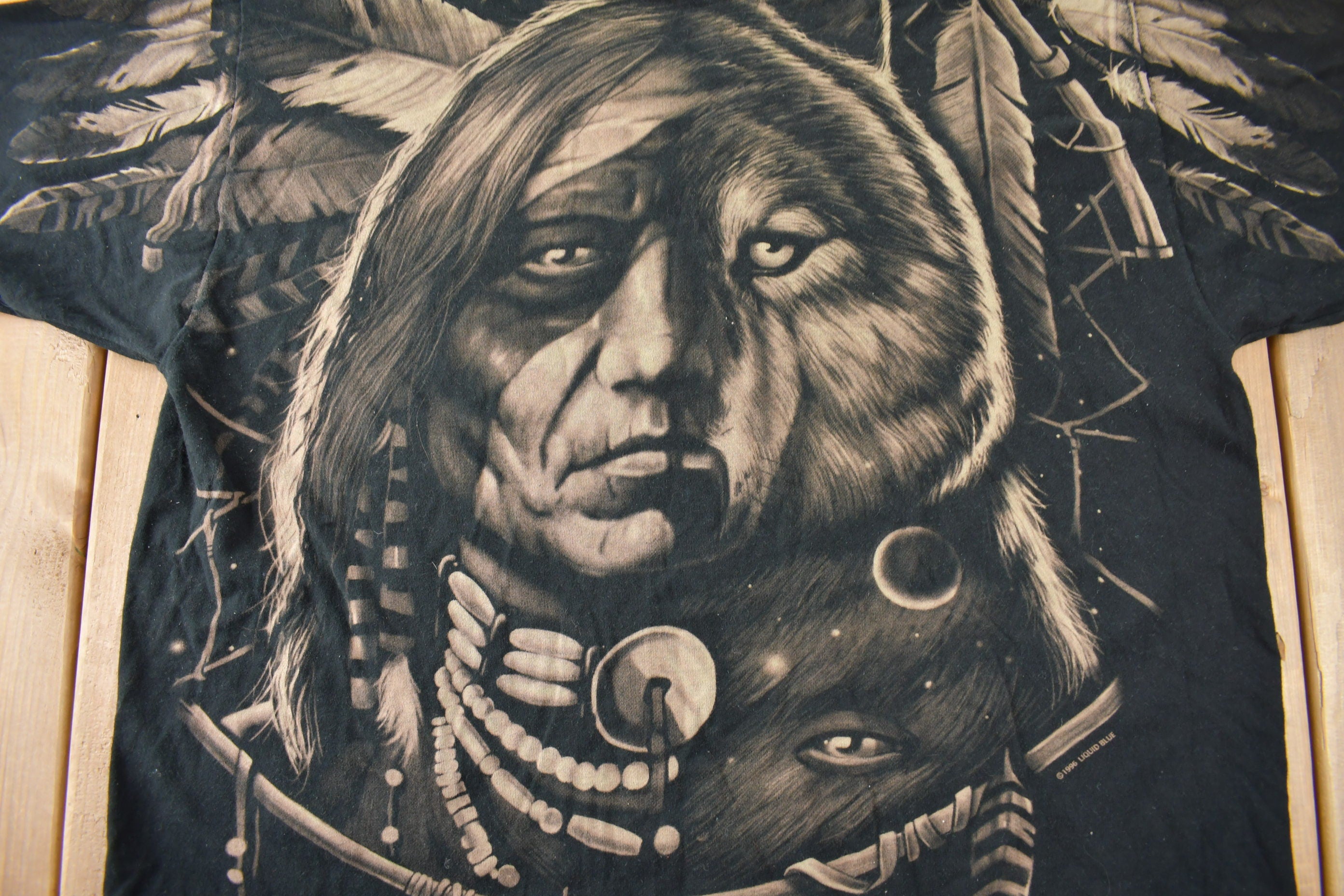 Vintage 1996 Liquid Blue Native American Graphic All Over Print T Shirt Size XXL