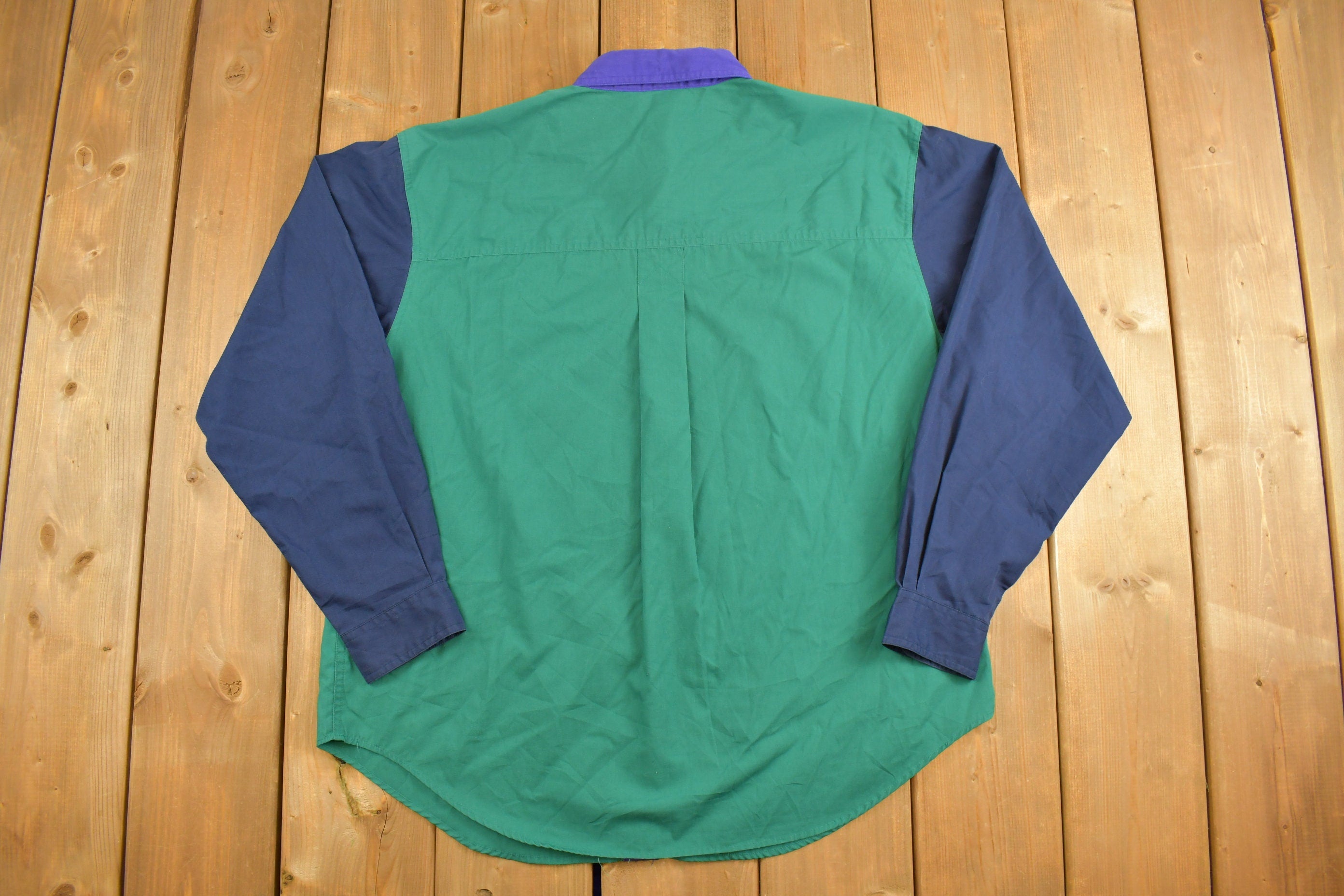 Vintage 1990s Womens Cabin Creek Colorblock Theme Button Up Shirt