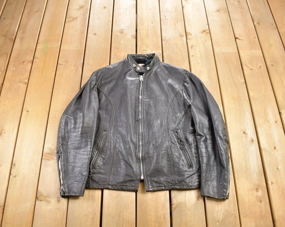 Vintage 1980s Excelled Cafe Racer Black Leather Jacket