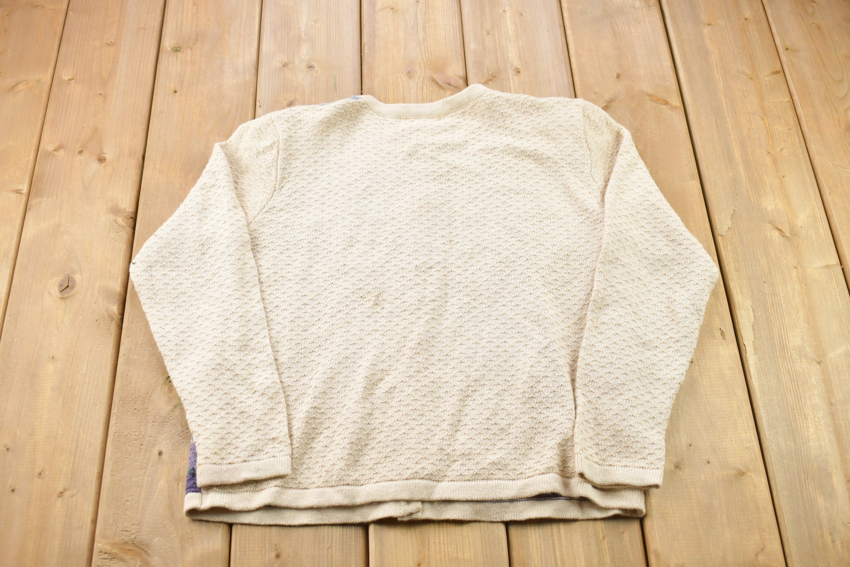 Vintage 1990s Patterned Knitted Button Up Sweater