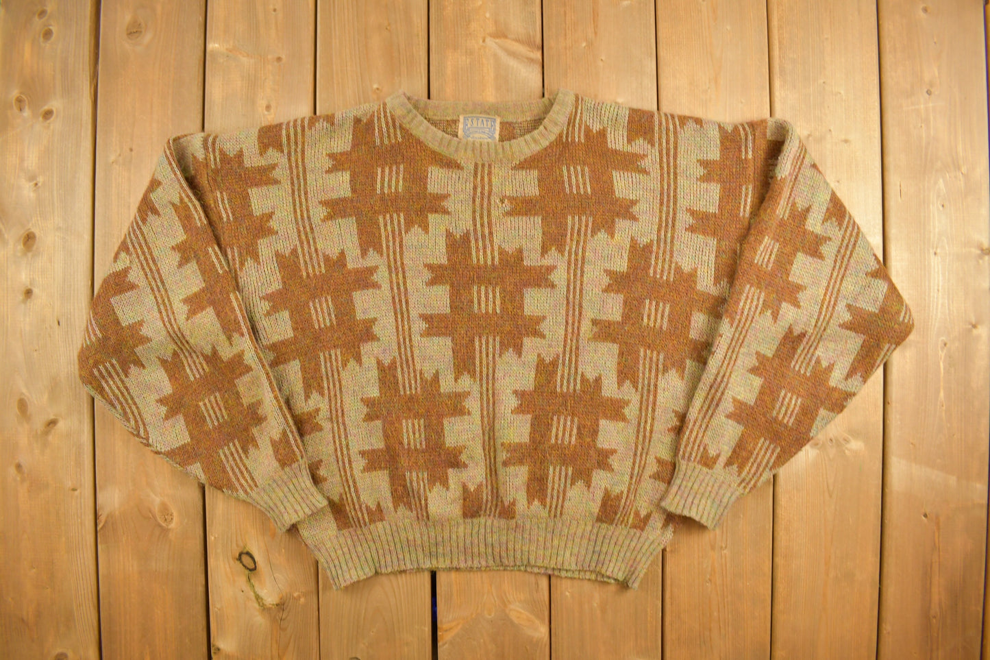 Vintage 1980s E State Knitted Pattern Crewneck Sweater / Vintage 80s Crewneck / All Over Pattern / Sweatshirt / Abstract Pattern