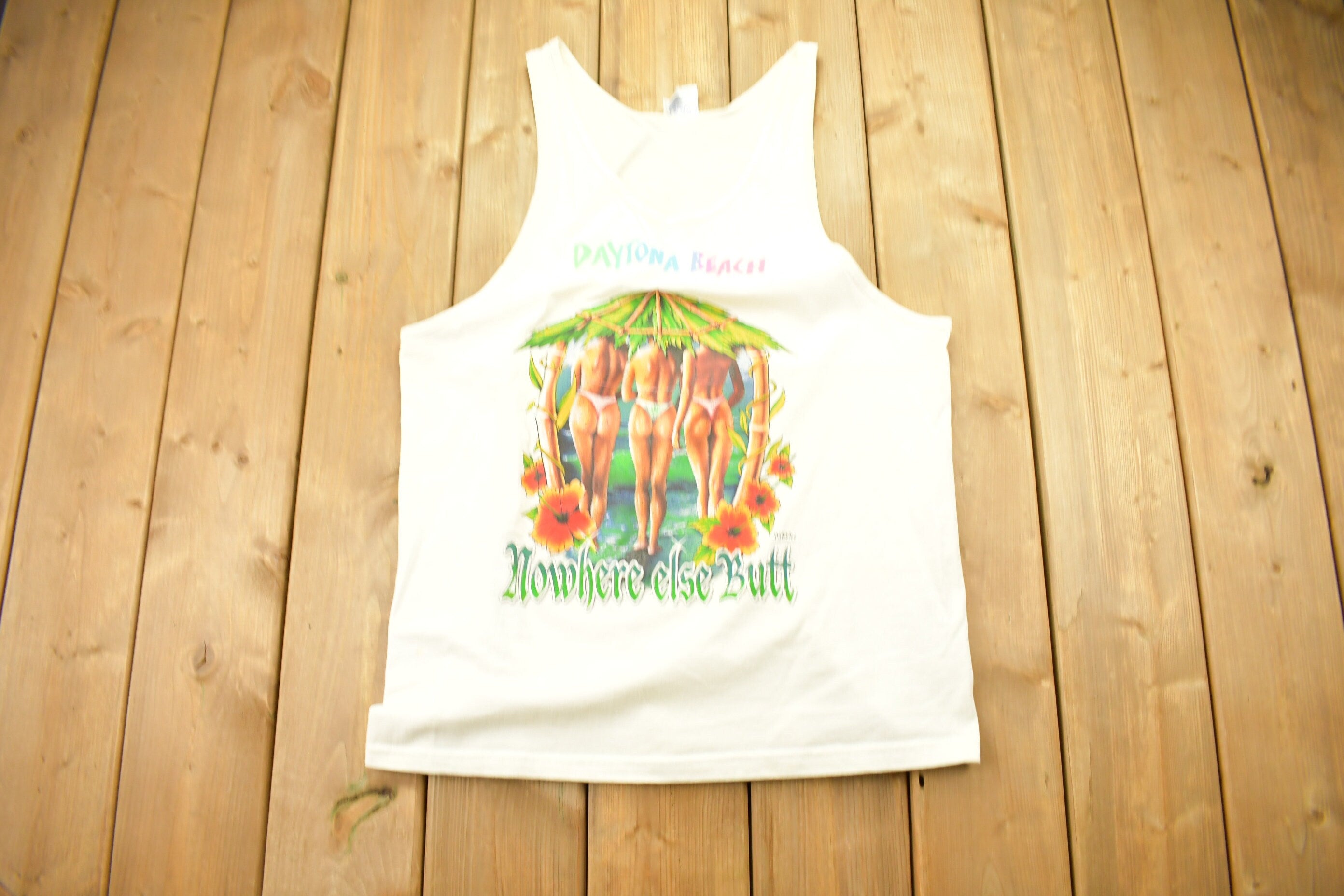 Vintage 1990s Daytona Beach Florida Nowhere Else Butt Graphic Tank Top