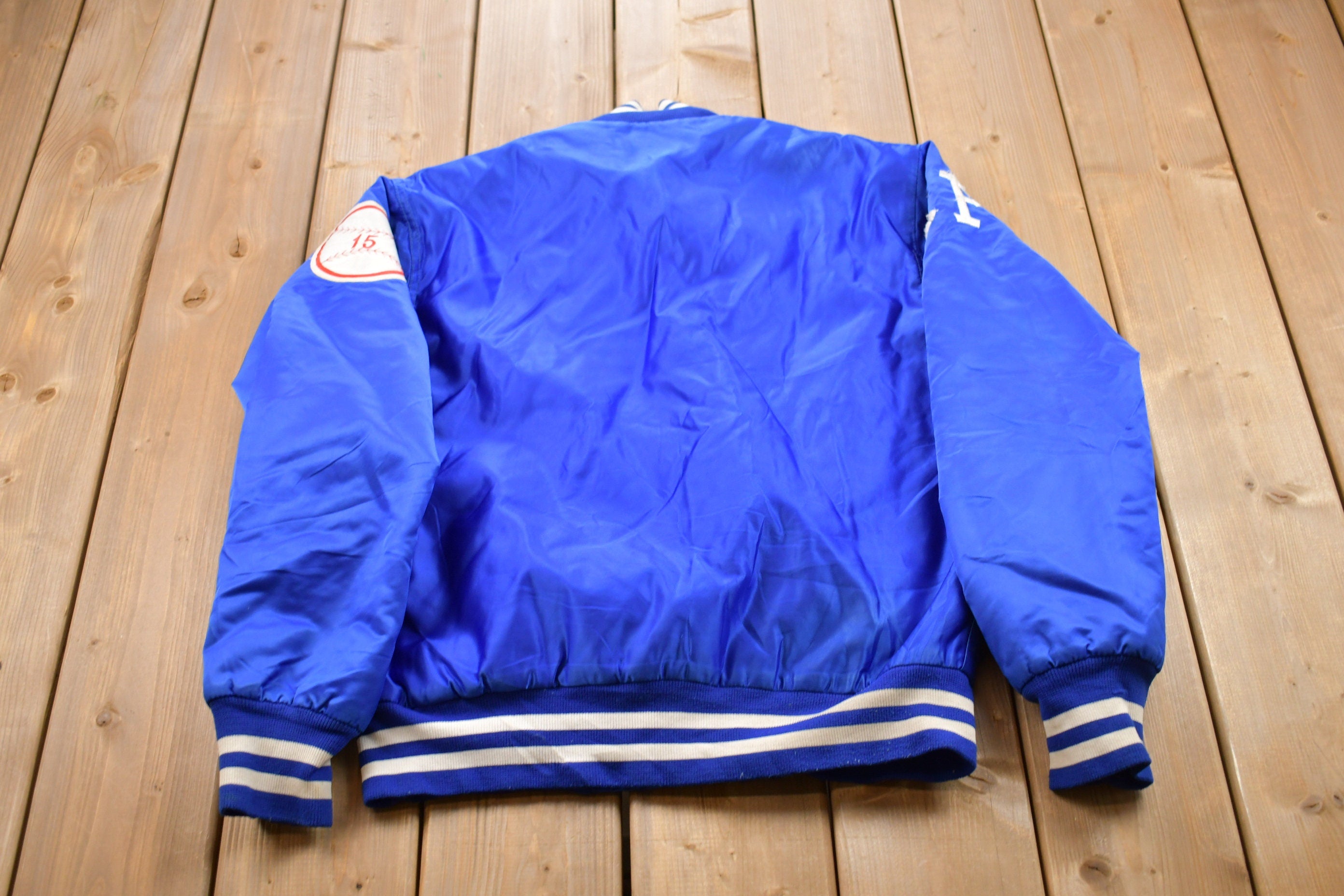 Vintage 1980s Tech Baseball Embroidered Satin Bomber Jacket