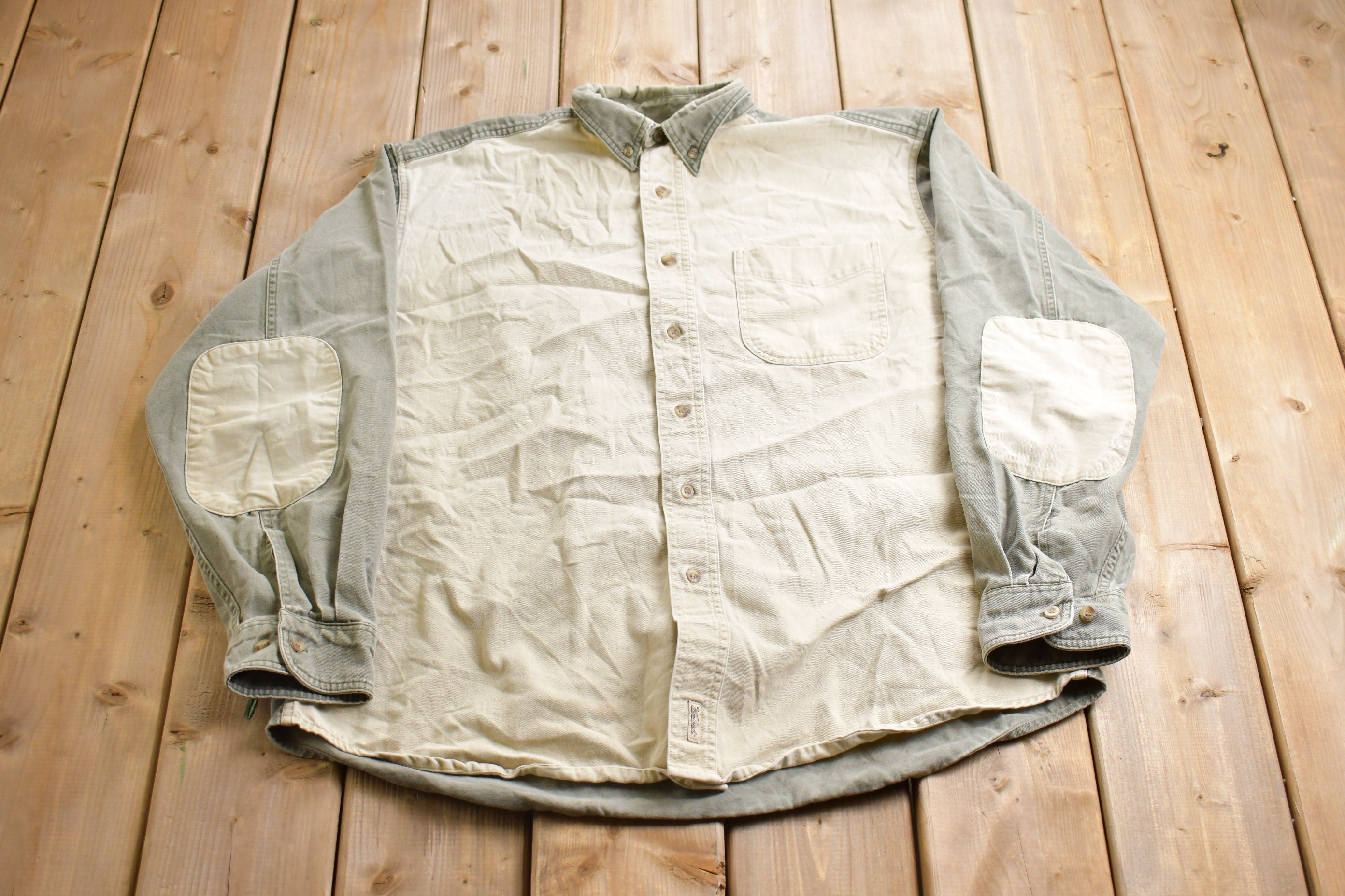 Vintage 1990s Woolrich Color Block Blank Button Up Shirt