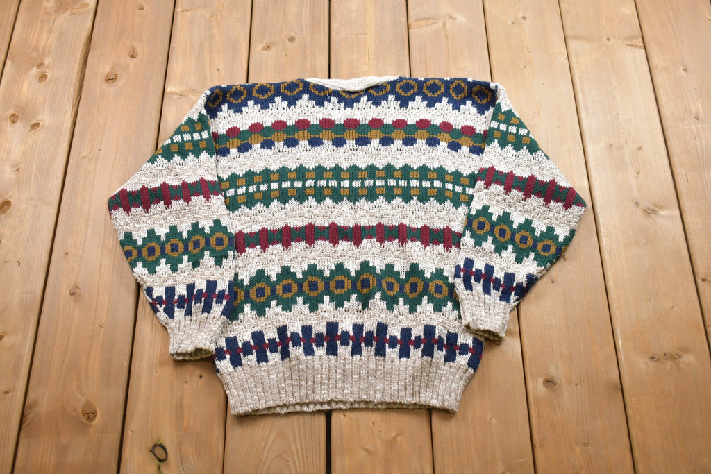 Vintage Geometric Striped Design Knitted Sweater