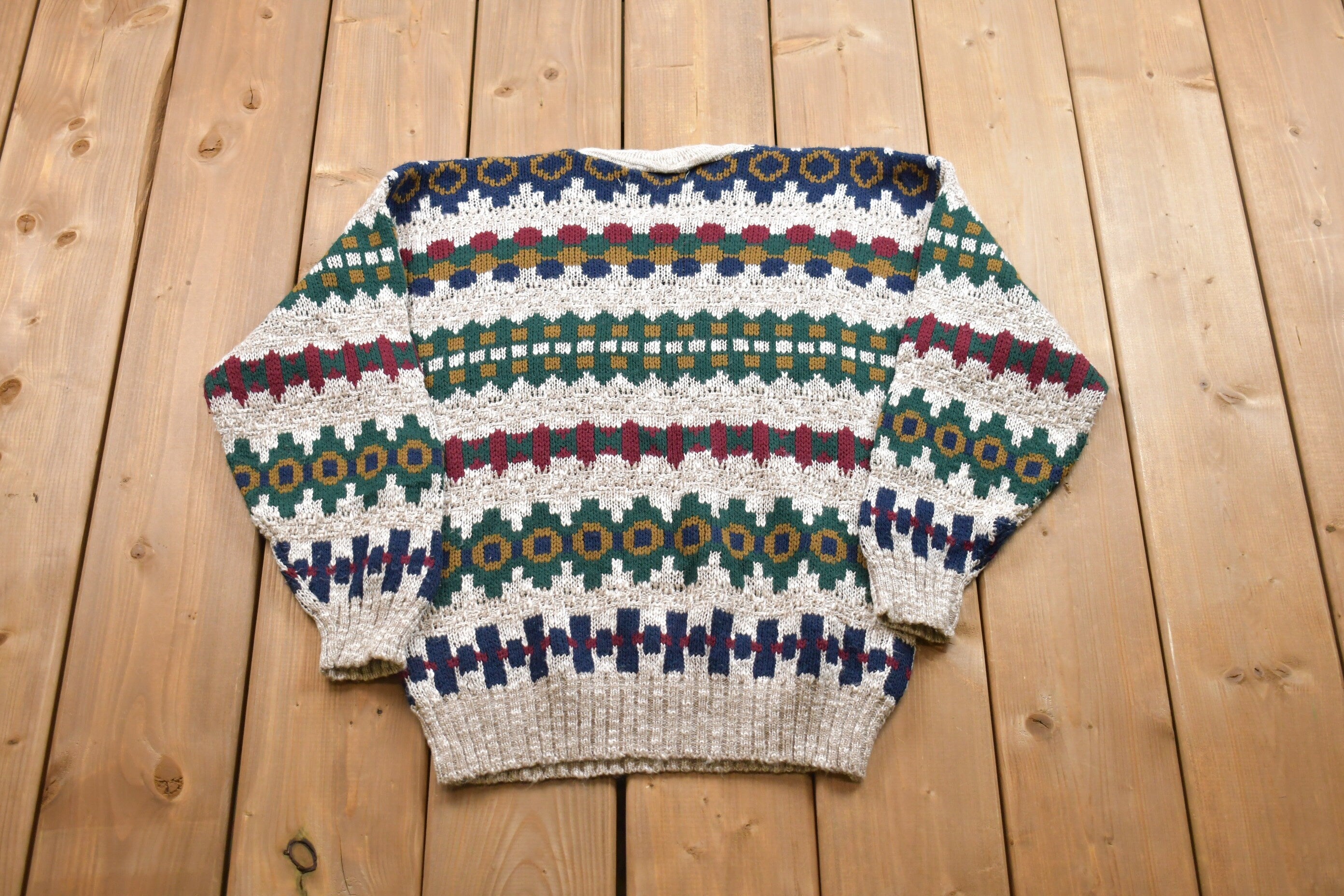 Vintage Geometric Striped Design Knitted Sweater