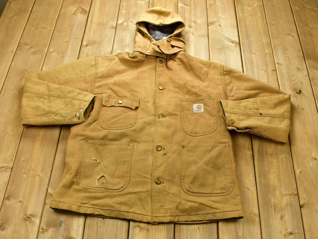 Vintage Carhartt Chore Coat Blanket Lined 1980s With Hood / Vintage Workwear / Streetwear / Made In USA / 90s / Distressed Carhartt