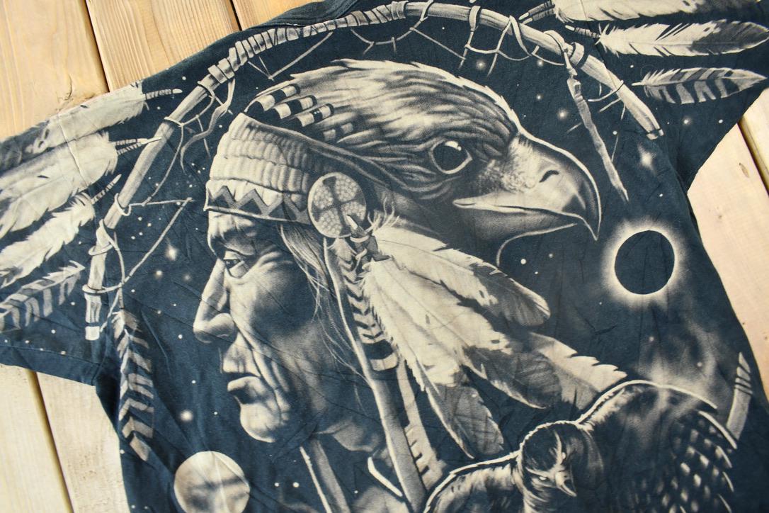 Vintage 1996 Liquid Blue Native American Graphic All Over Print T Shirt Size XL