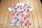 Vintage 1960s Patchwork Button Up Short Sleeve Polyester Shirt