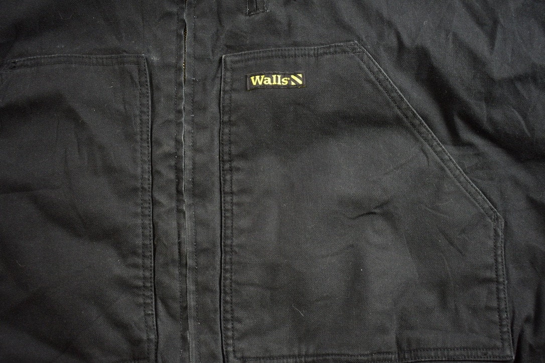 Vintage 1990s Walls Black Hooded Cinched Active Jac Work Jacket