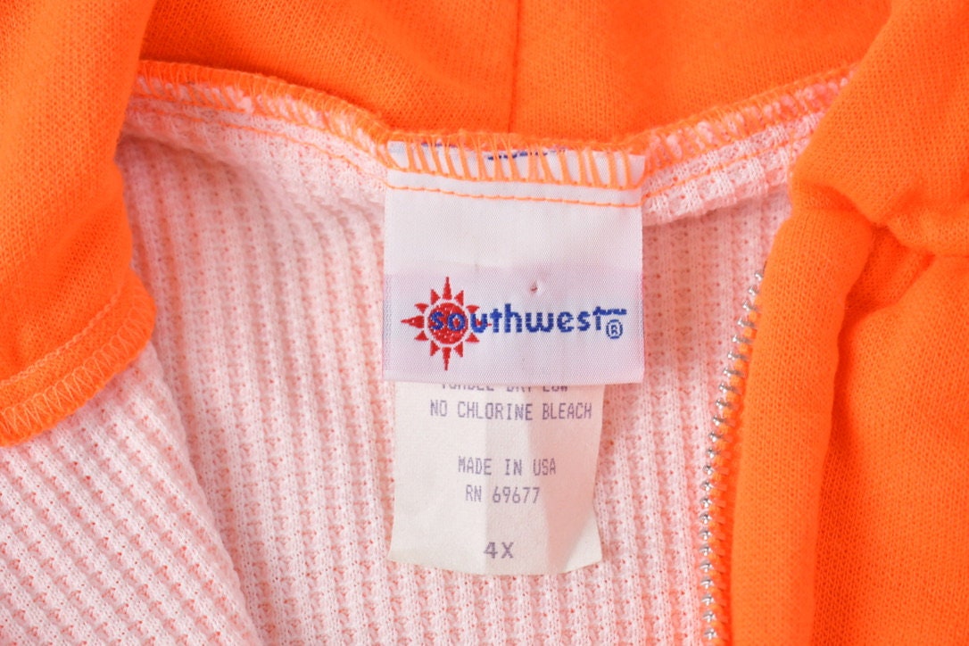 Vintage 1990'S Orange Blank Hoodie Thermal Lined Sweatshirt