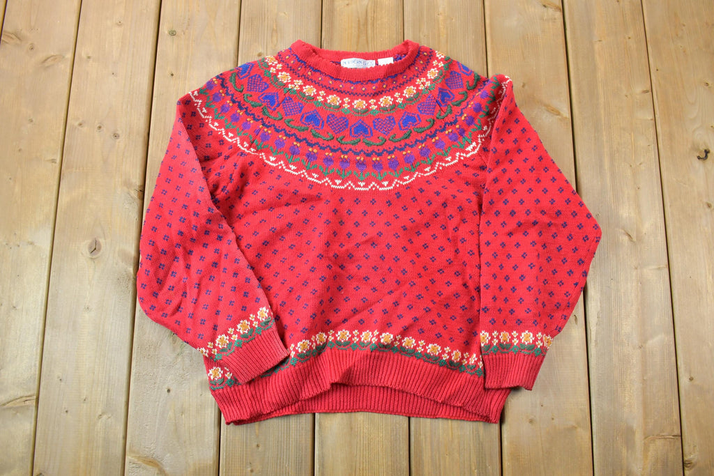 Vintage 1990s Northern Isles Christmas Knit Hand Embroidered Crewneck Sweater