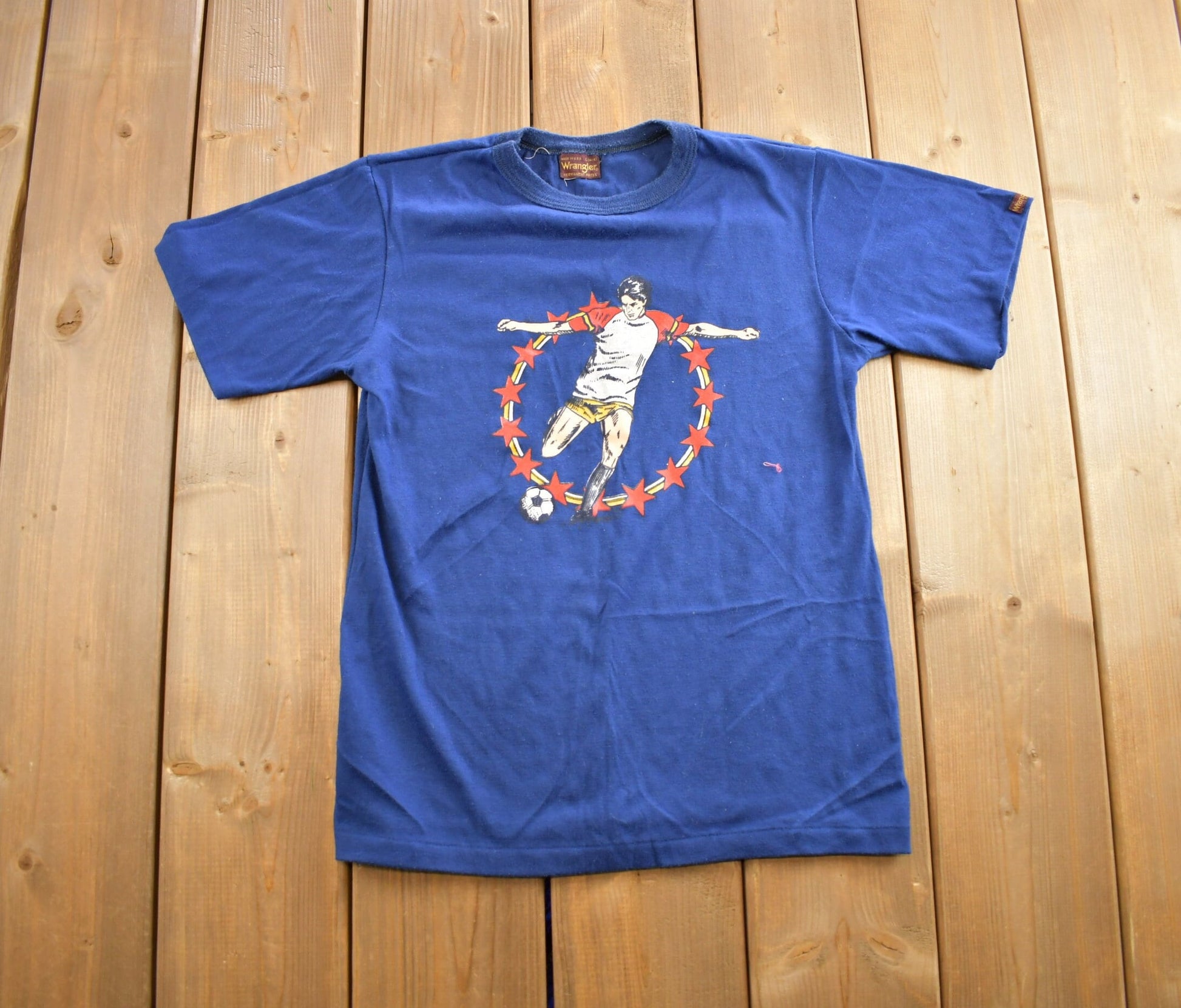 Vintage 1970s Single Stitch Wrangler Soccer T Shirt Made In USA