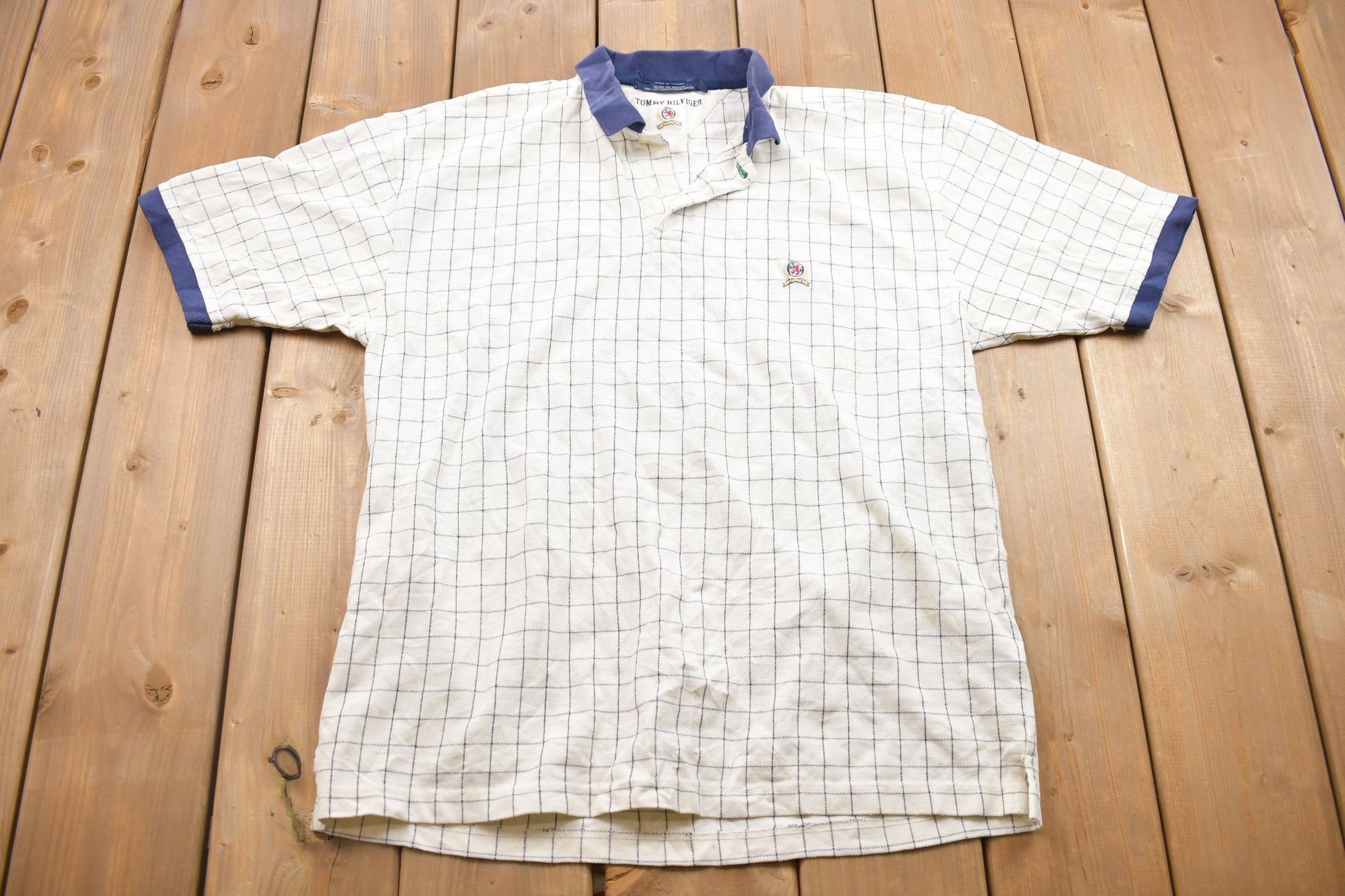 Vintage 1990s Tommy Hilfiger Pin Stripes Collared T-Shirt