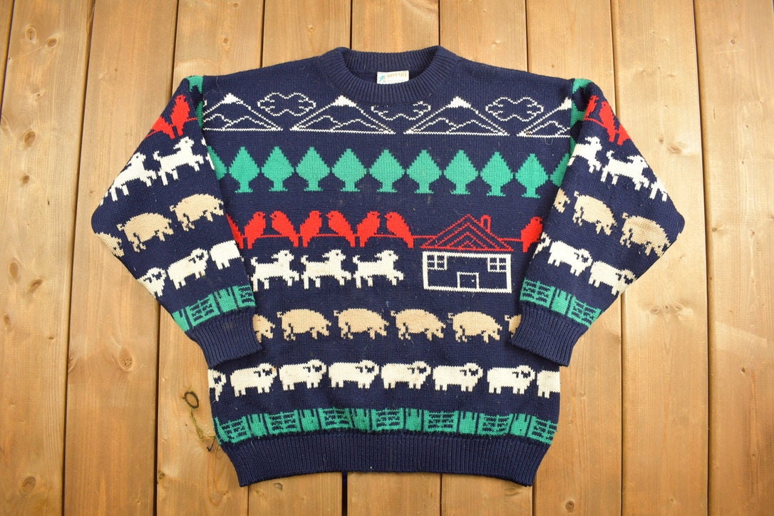 Vintage 1990s Kotare Farm Themed Knit Crewneck Sweater