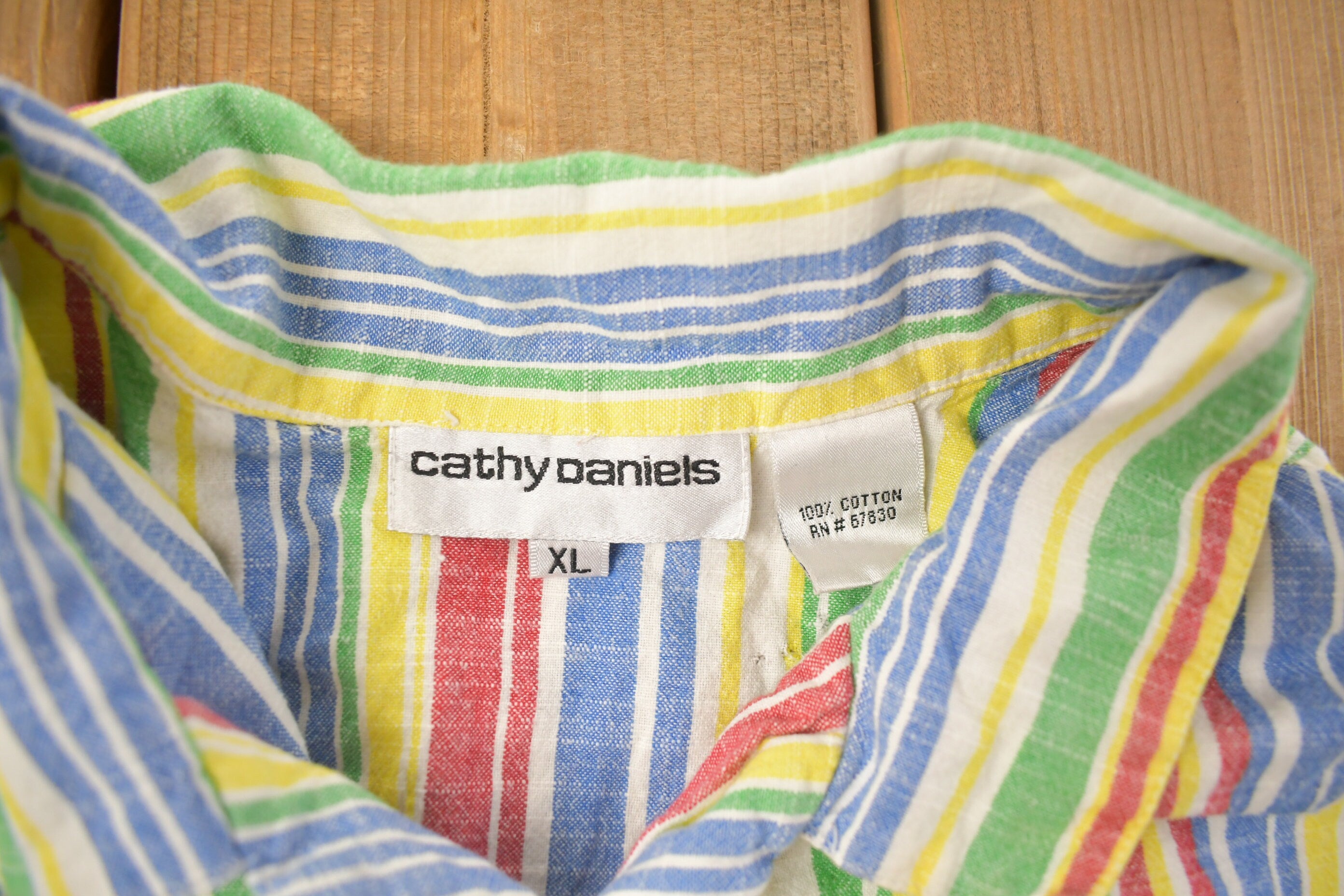 Vintage 1990s Cathy Daniels Rainbow Striped Button Up Shirt