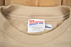 Vintage 1990s Hanes Cheetah Graphic Beige T-Shirt Made In USA Size S