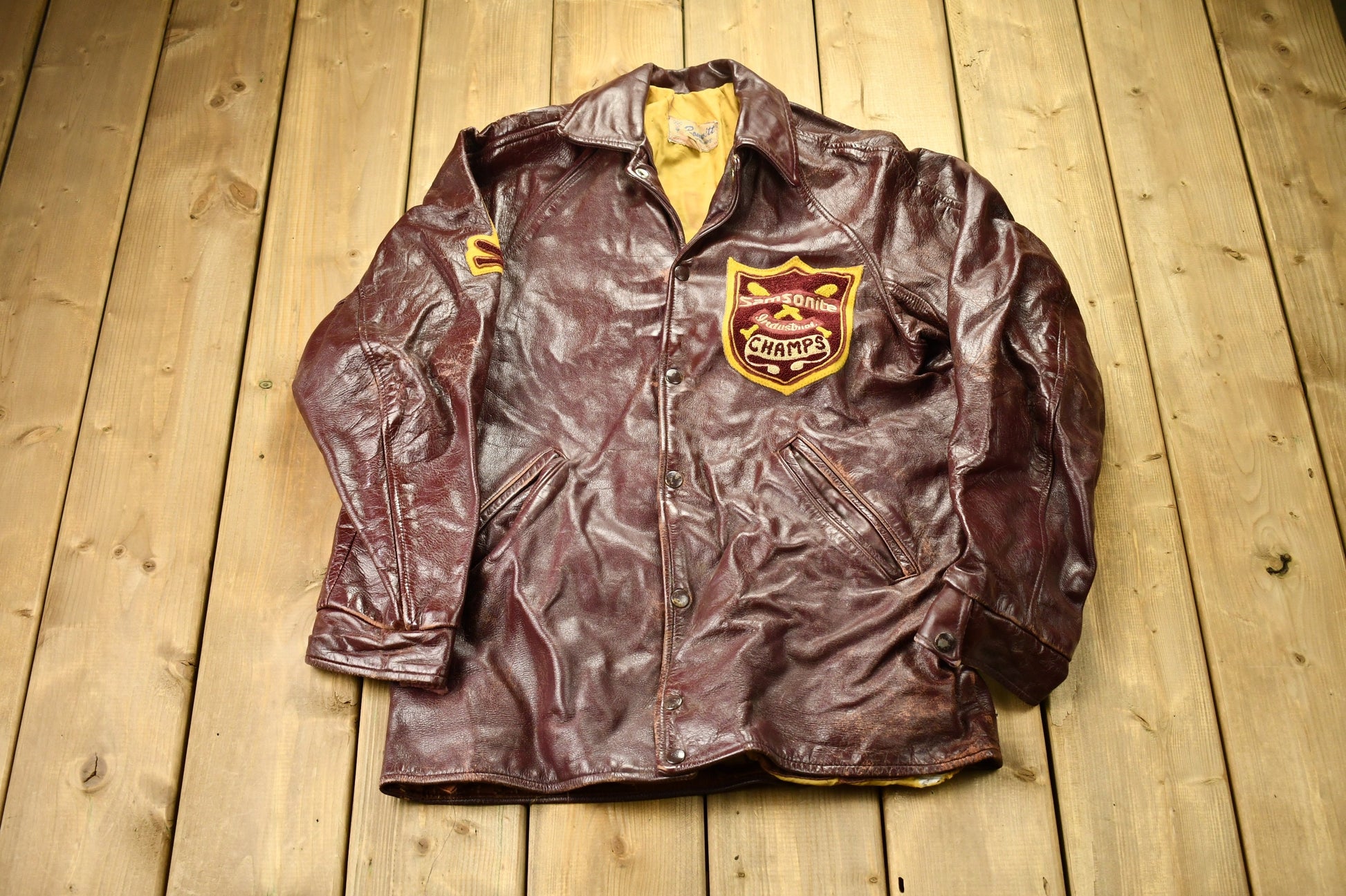 Vintage 1940s Samsonite Horsehide Varsity Jacket Industrial Champs Leather Jacket