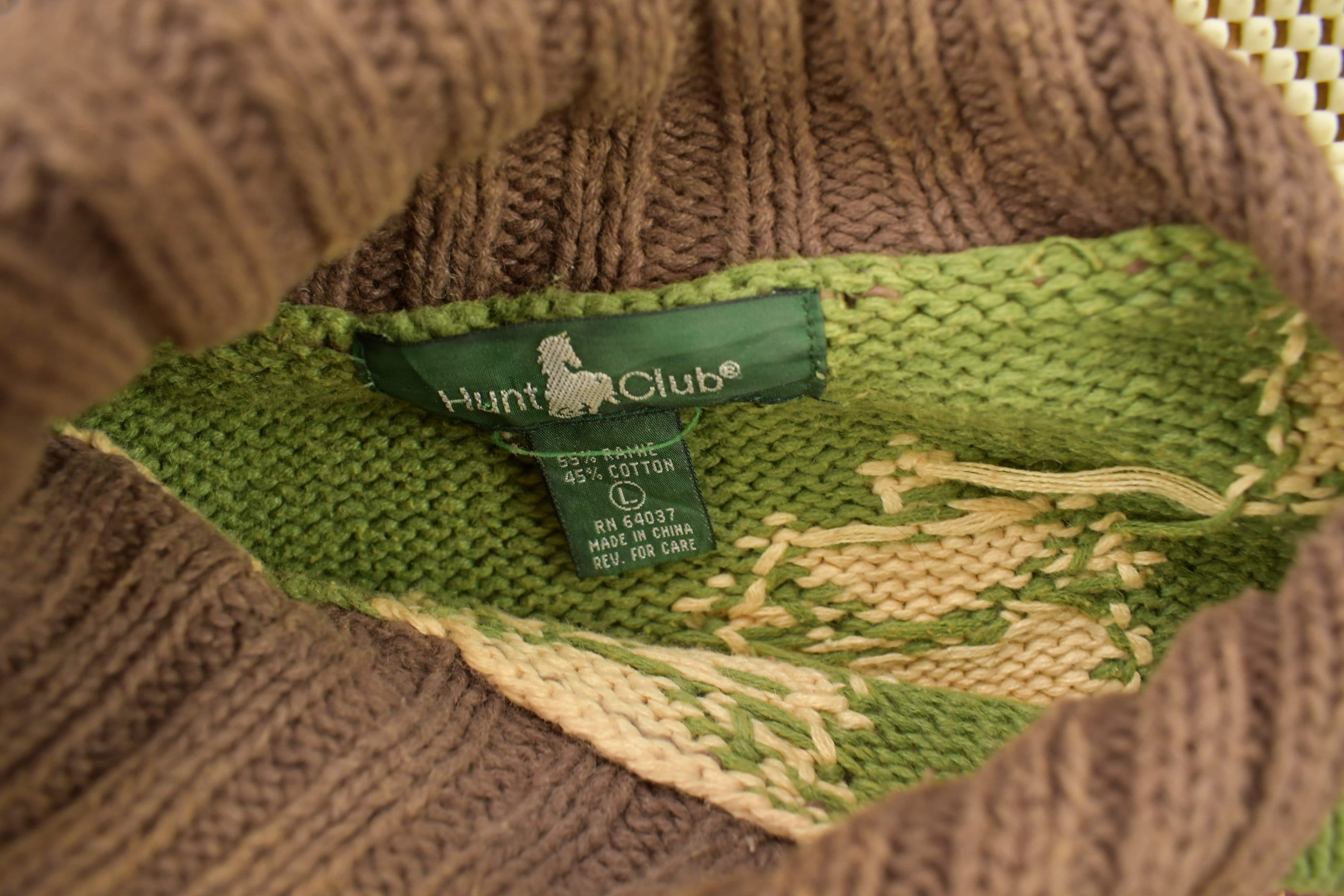 Vintage 1990s Hunt Club Fall Colourway Patch Work Pattern Knitted Crewneck Sweater