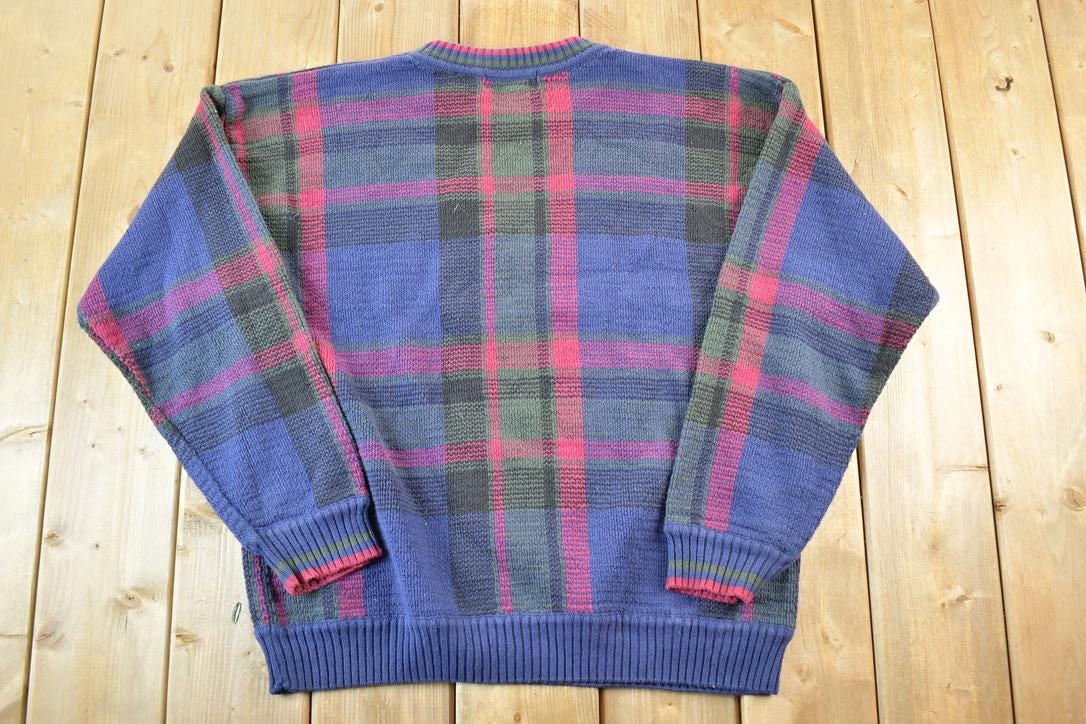 Vintage 1990s Croft And Barrow Knit Abstract Pattern Crewneck Sweater Mens XL