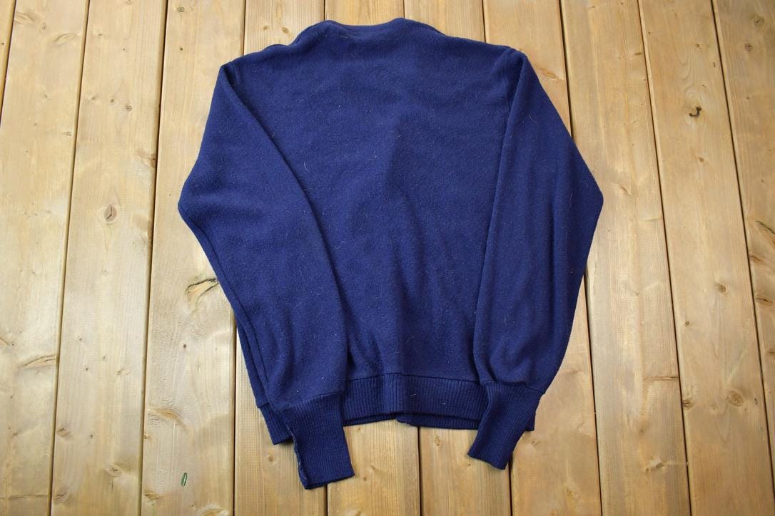 Vintage 1990s Navy Knit Button Up Cardigan Sweater / 90s Crewneck / Made In USA / Preppy Cardigan