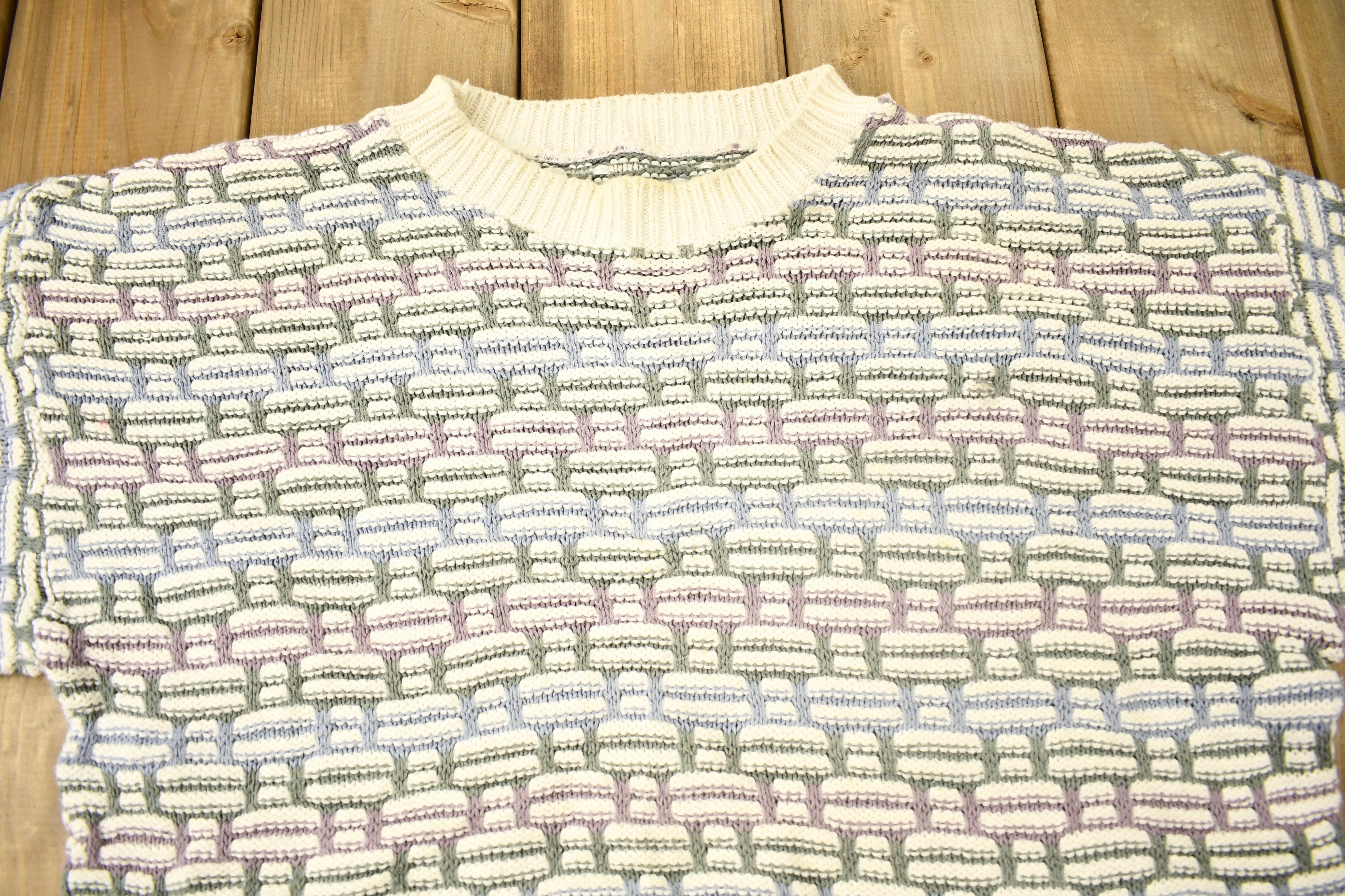 Vintage 1990s 3D Cable Knit Crewneck Sweater