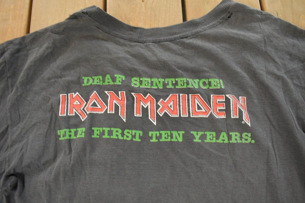 Vintage 1990 Iron Maiden Deaf Sentence Thrashed Band T-Shirt Men's Large