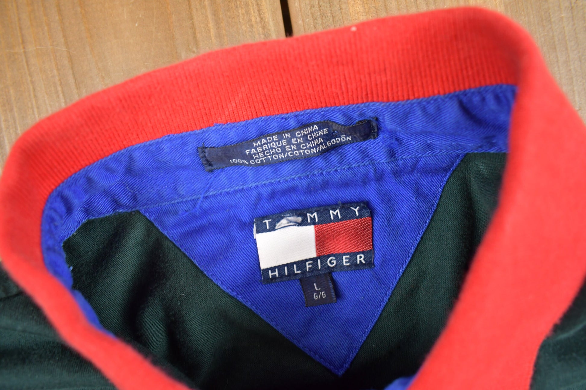 Vintage 1990s Tommy Hilfiger Color Block Polo T-Shirt  Embroidered Flag & Crest  90s  Streetwear  Retro Style  90s Tommy