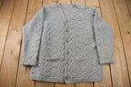 Vintage 1980s 3D Grey Cable Knit Cardigan Sweater