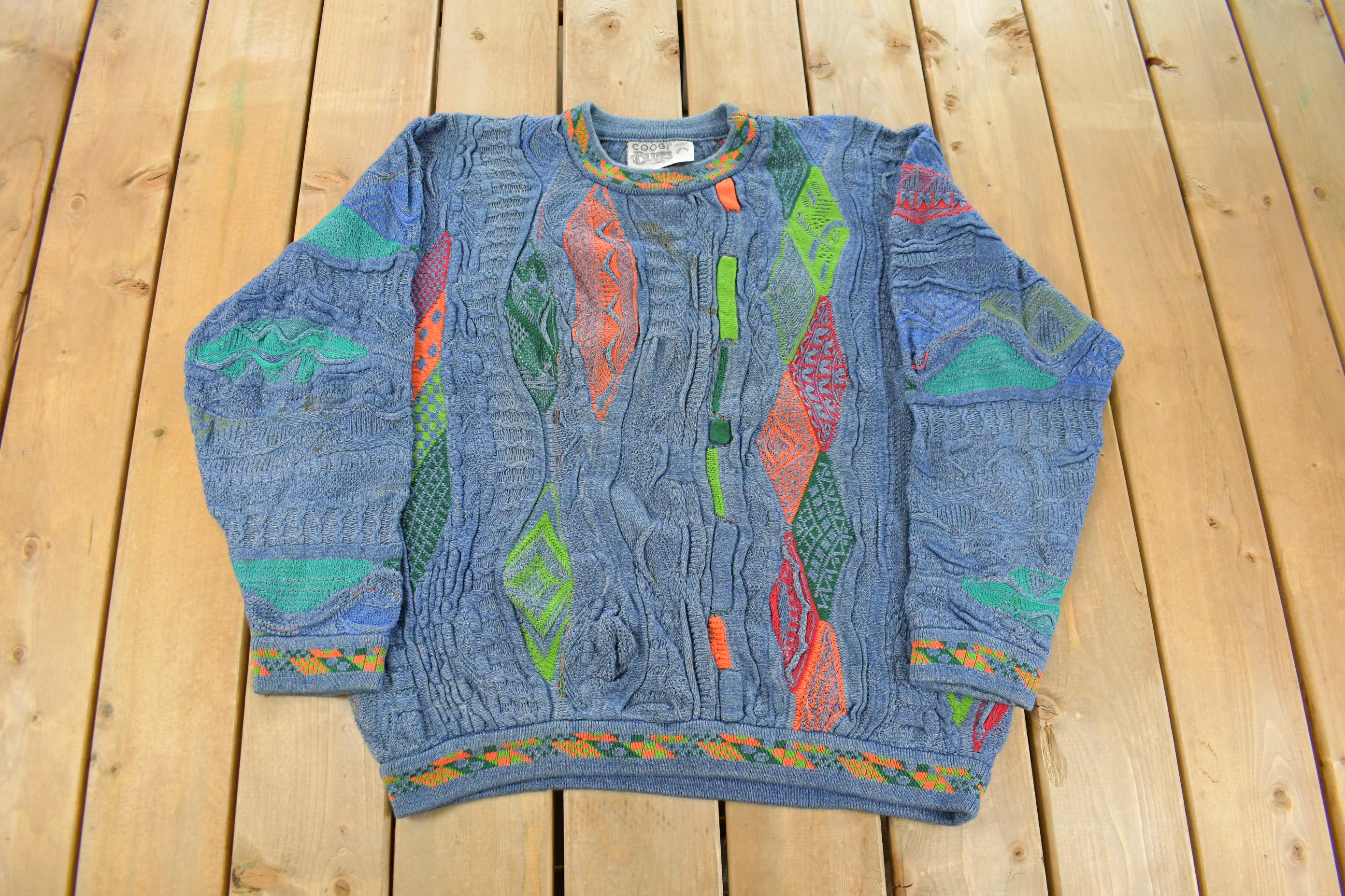 Vintage 1990s Coogi Blues 3D Abstract Knit Sweater Men's Large