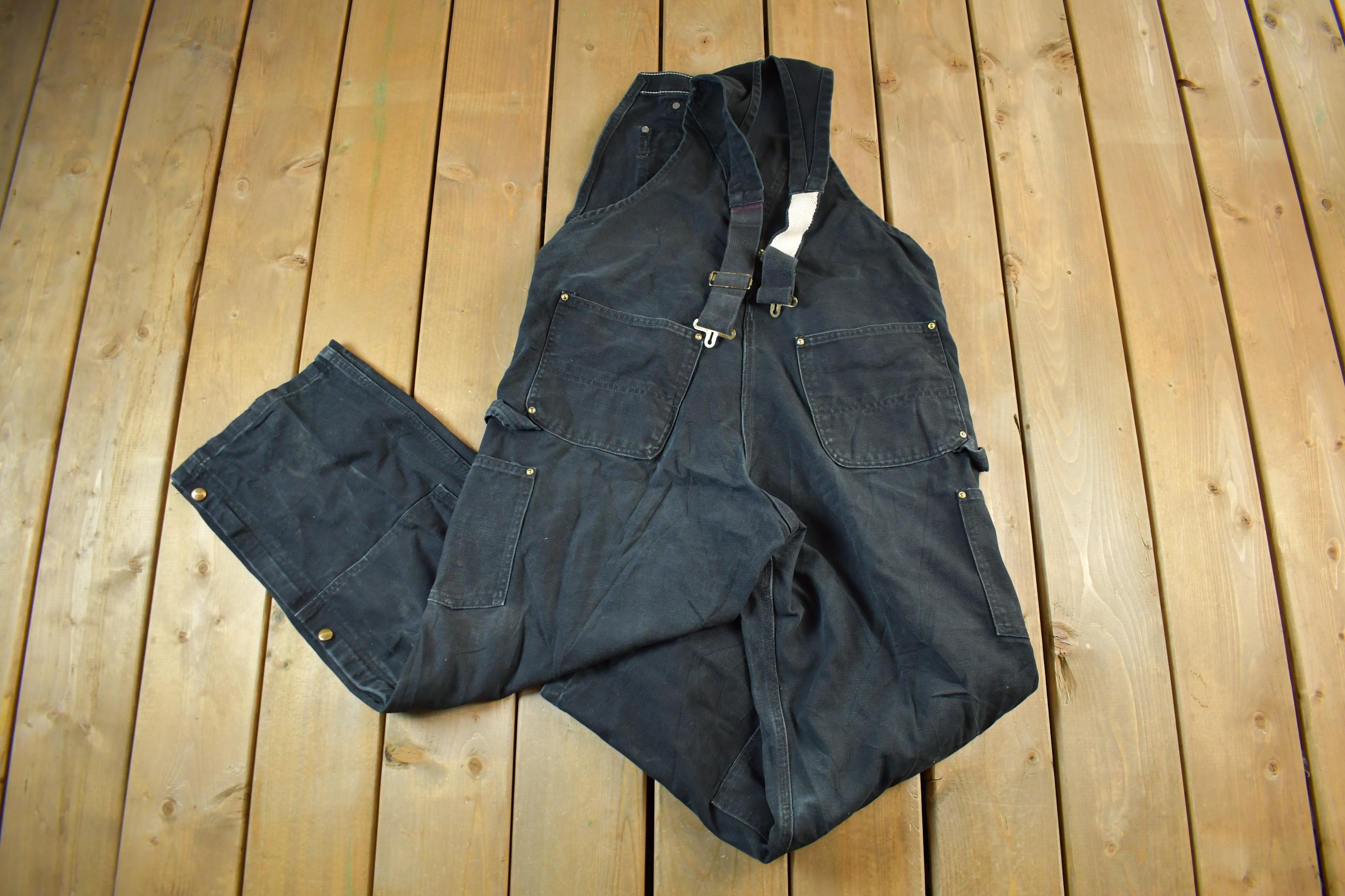 Vintage 1990s Carhartt Black Double Knee Canvas Overalls Size 36x27