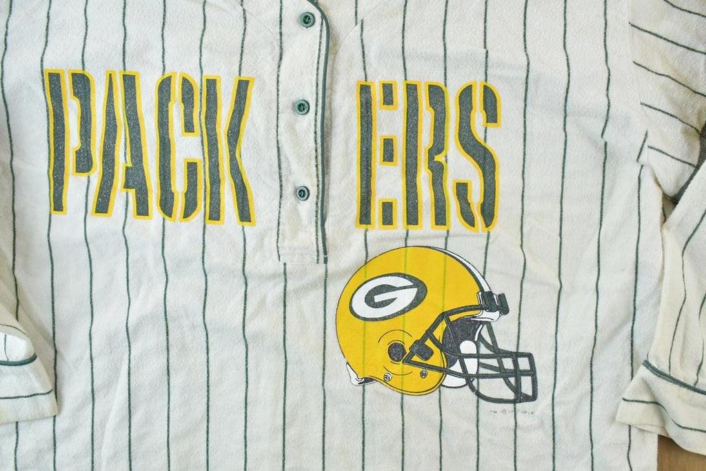 Vintage 1990s Green Bay Packers NFL Graphic Quarter Button T-Shirt