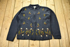 Vintage 1990s Embroidered Leaves Theme Knitted Zip Up Sweater