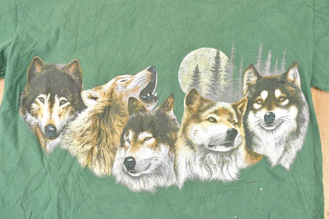 Vintage 1990s Howling Wolves Outdoorsman Souvenir T-Shirt Men's M