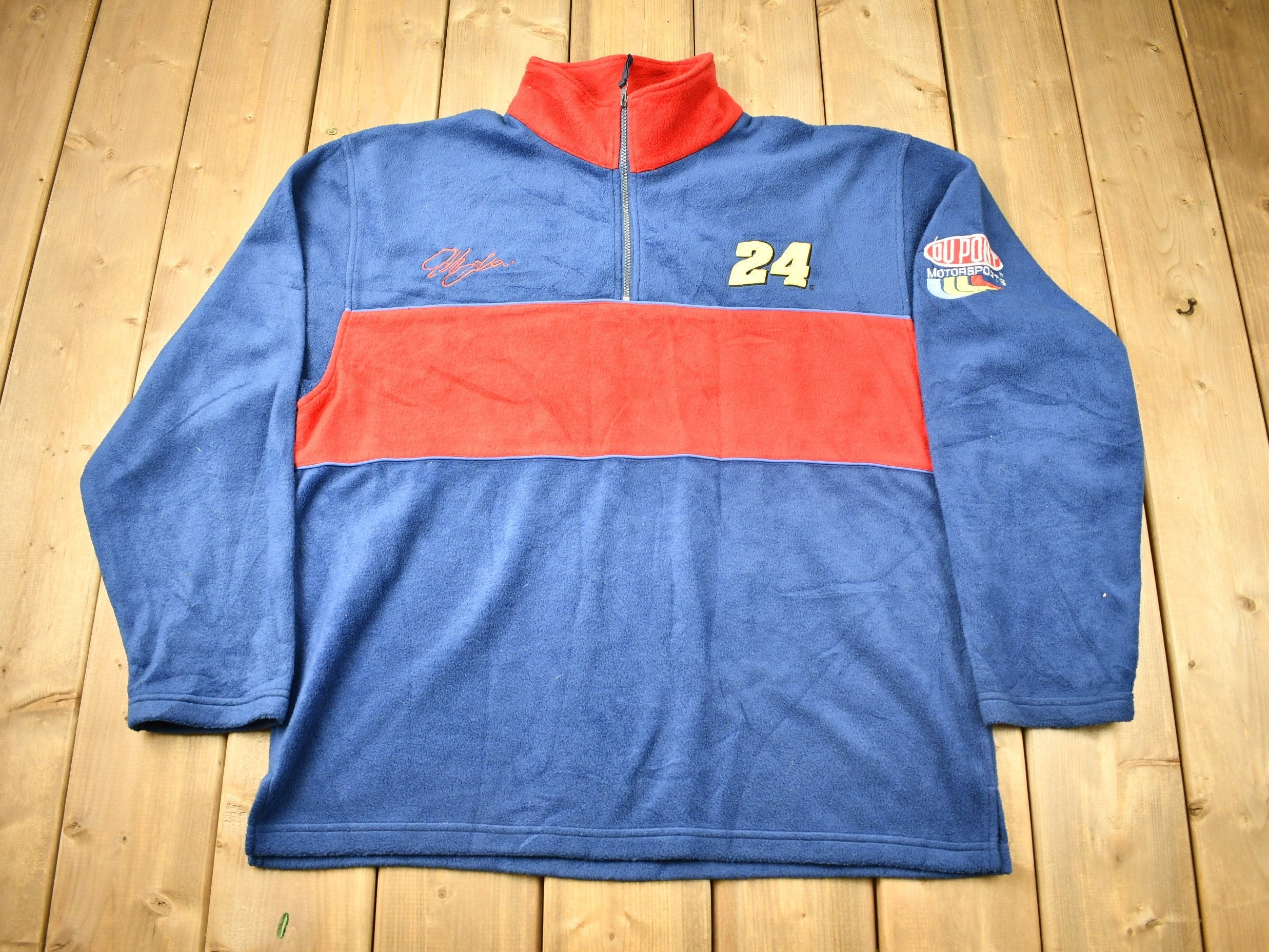 Vintage 1990s Jeff Gordon Nascar Quarter Zip Fleece Sweater  Sportswear  Color Block  Streetwear  Athleisure  Embroidered