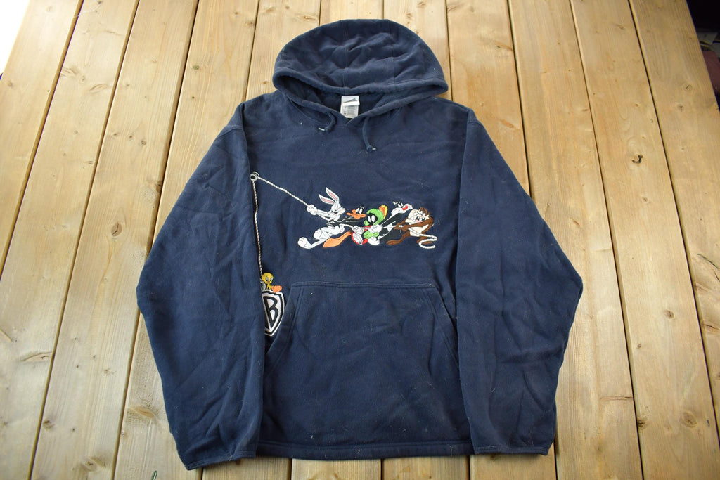 Vintage 1990s Looney Tunes Embroidered Hoodie / Vintage Sweatshirt / Vintage Warner Bros / Tweety / Patchwork / Men's Medium