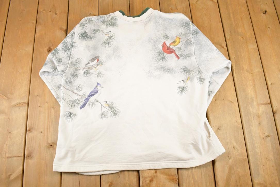 Vintage 1990s AOP Bird Brain Double Collar Souvenir Crewneck Sweatshirt Womens XL