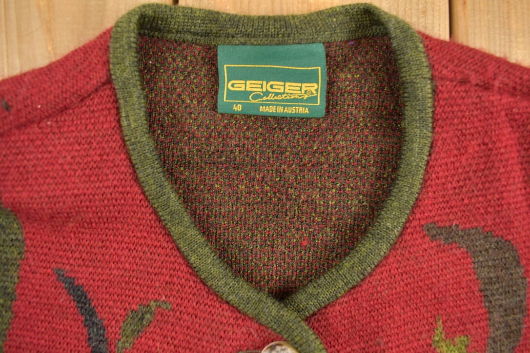 Vintage 1980s Geiger Collar Knit Cardigan Sweater