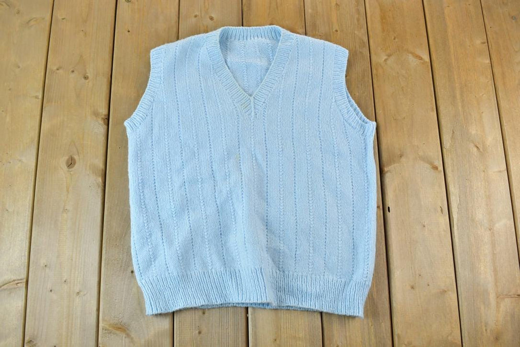 Vintage 1970s Blue Knit Sweater Vest