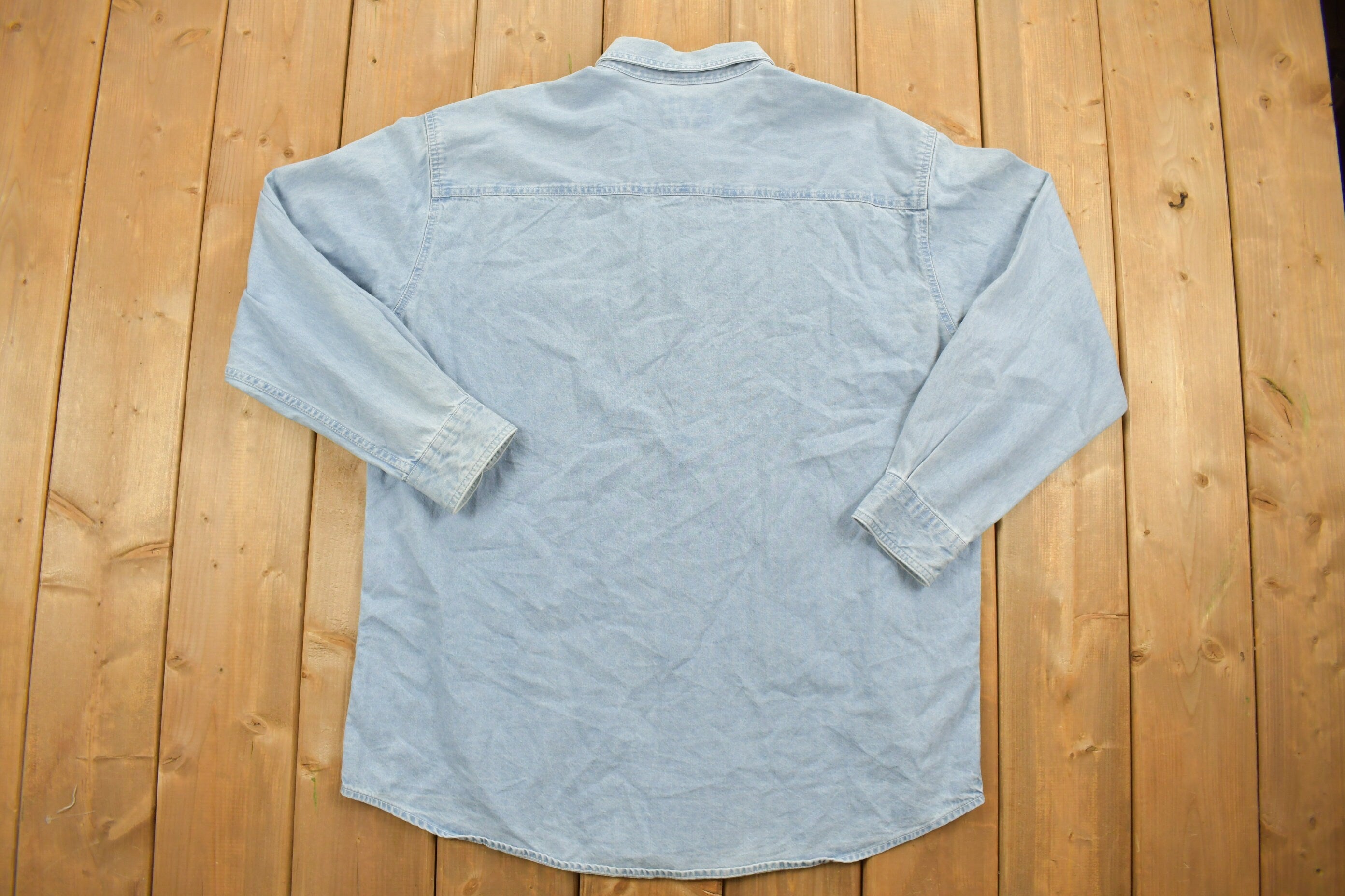 Vintage 1990s Eqvalan Embroidered Denim Button Up Shirt