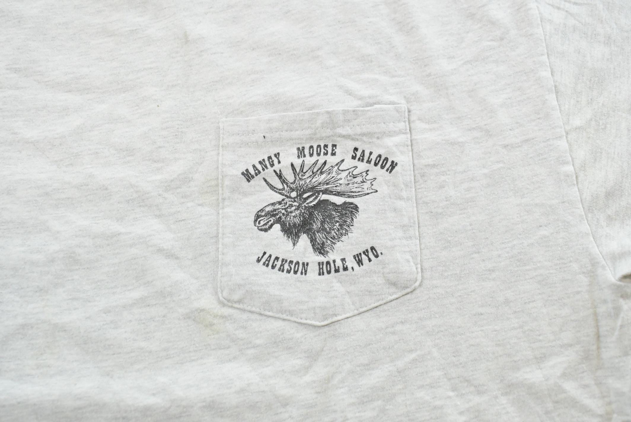 Vintage 1990s Jackson Hole Wyoming Mangy Moose Bar Souvenir Pocket T-Shirt Mens L  Streetwear  90s Vacation Tee  Travel  Hanes Beefy