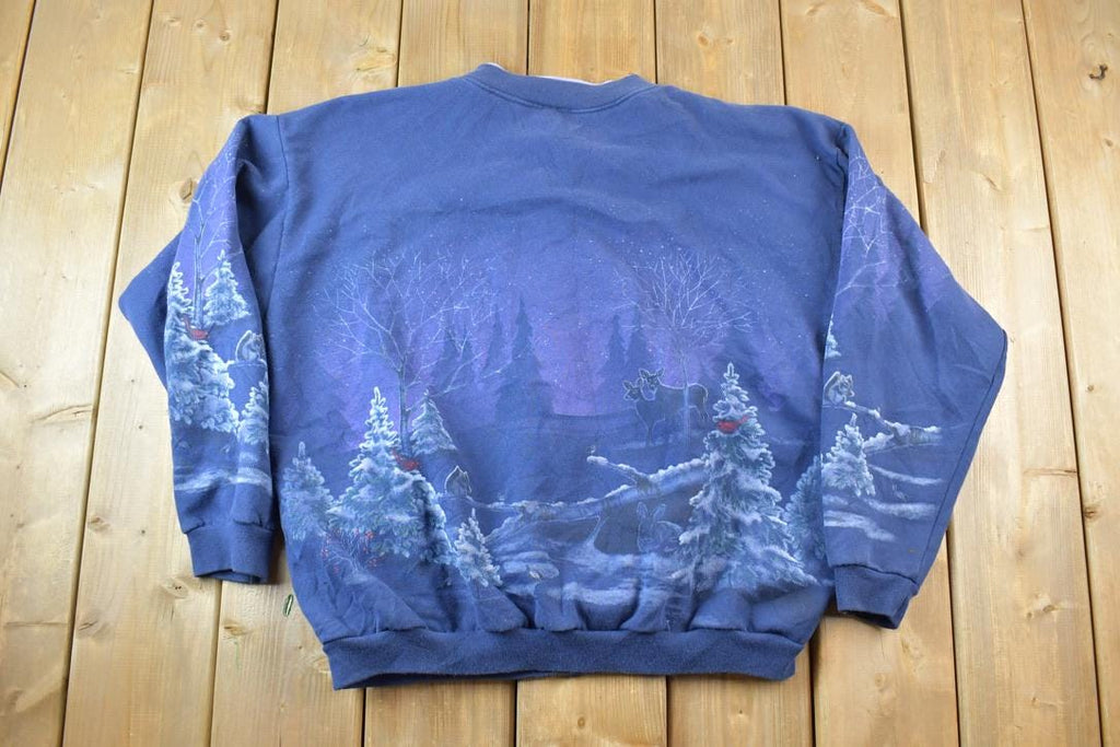 Vintage 1990s Double Collared All Over Print Button Up Outdoorsman Crewneck Sweatshirt