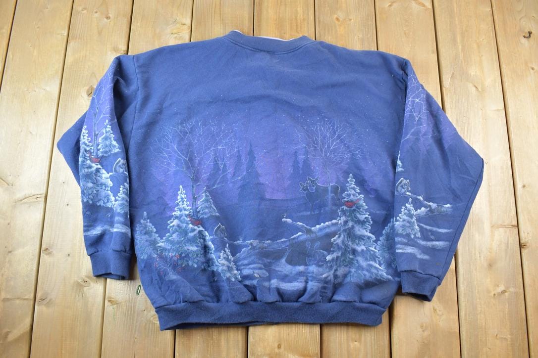 Vintage 1990s Double Collared All Over Print Button Up Outdoorsman Crewneck Sweatshirt