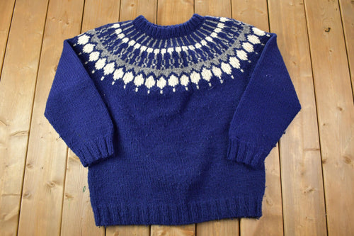 Vintage 1990s Pat Handmade Heavy Wool Knit Crewneck Sweater / 90s Crewneck / Preppy