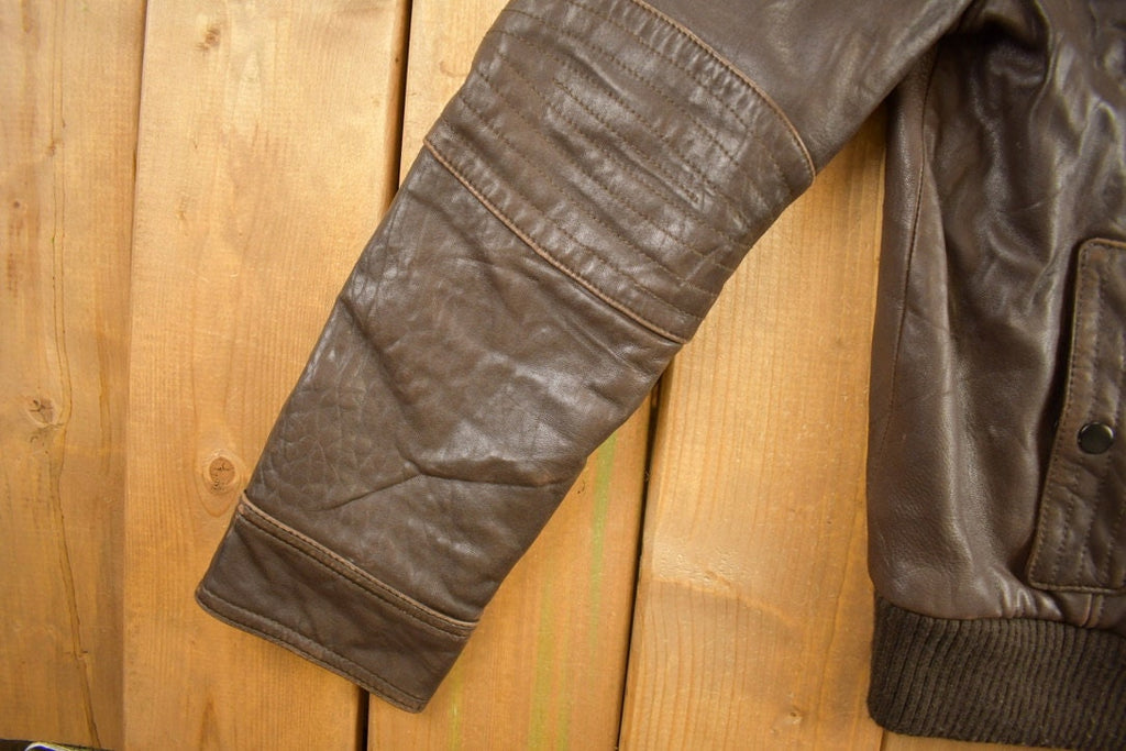 Vintage 1980s Black Rivet Brown Cafe Racer Leather Jacket