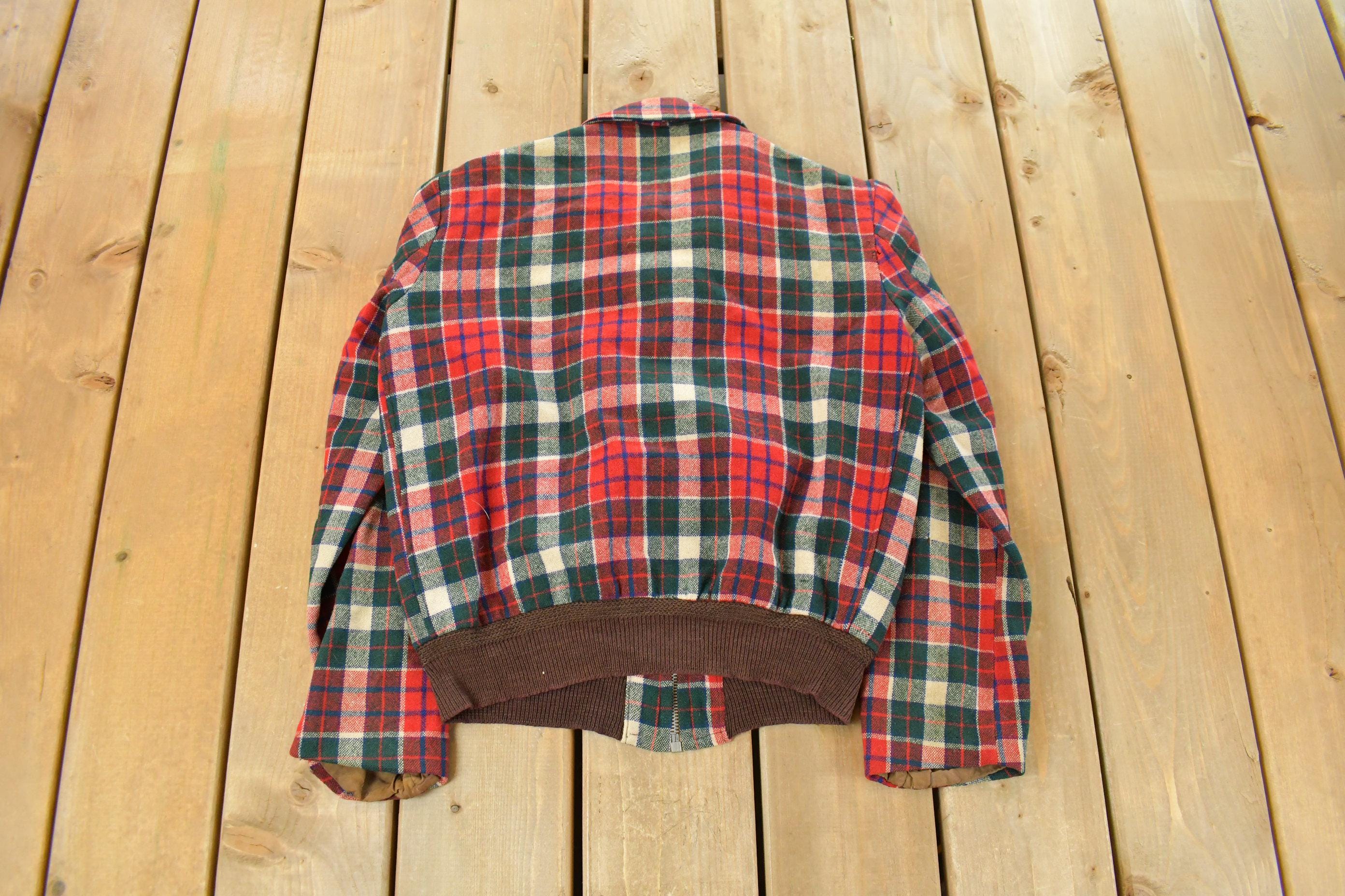 Vintage 1960s Wool Tartan Plaid Full Zip Jacket Youth Large