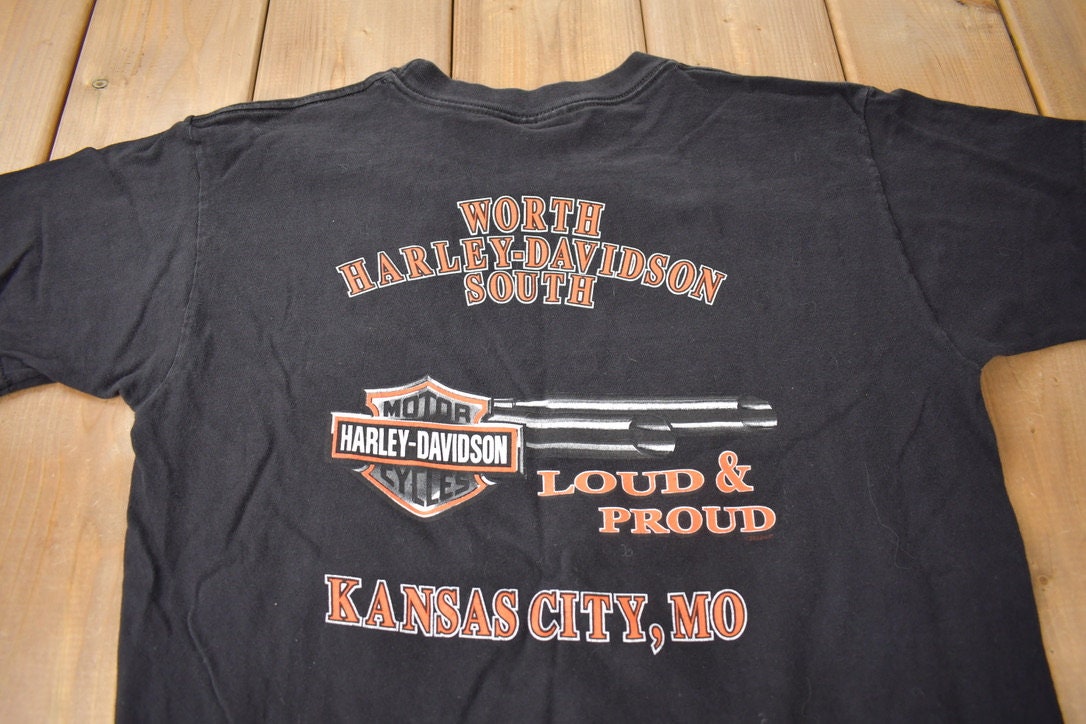 Vintage 2002 Harley Davidson Motorcycles Kansas City Mo Graphic T-Shirt Size M