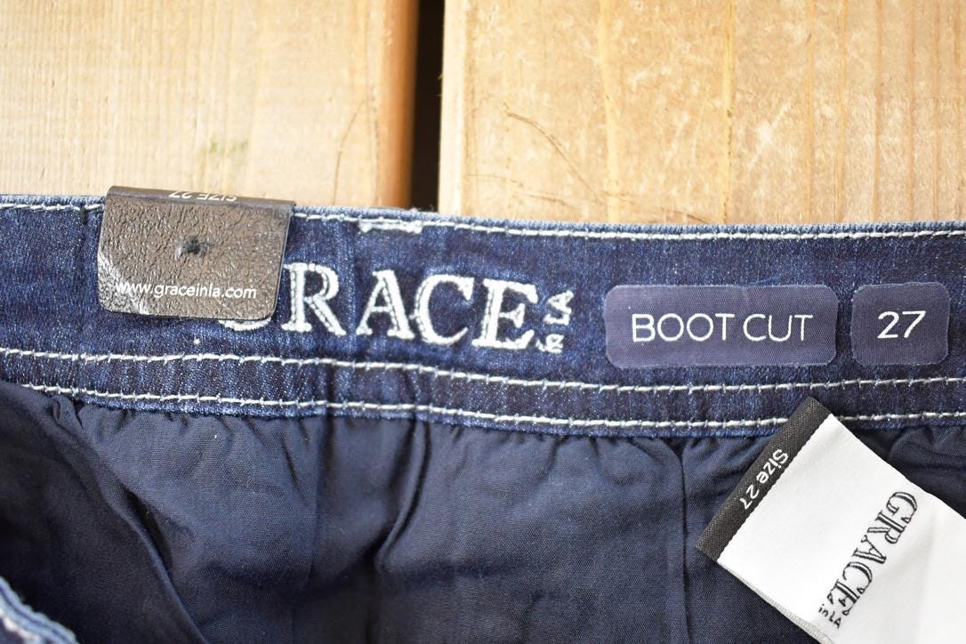 Vintage Deadstock Y2K Grace In LA Bedazzled Low Rise Jeans Women's Size 27 x 32