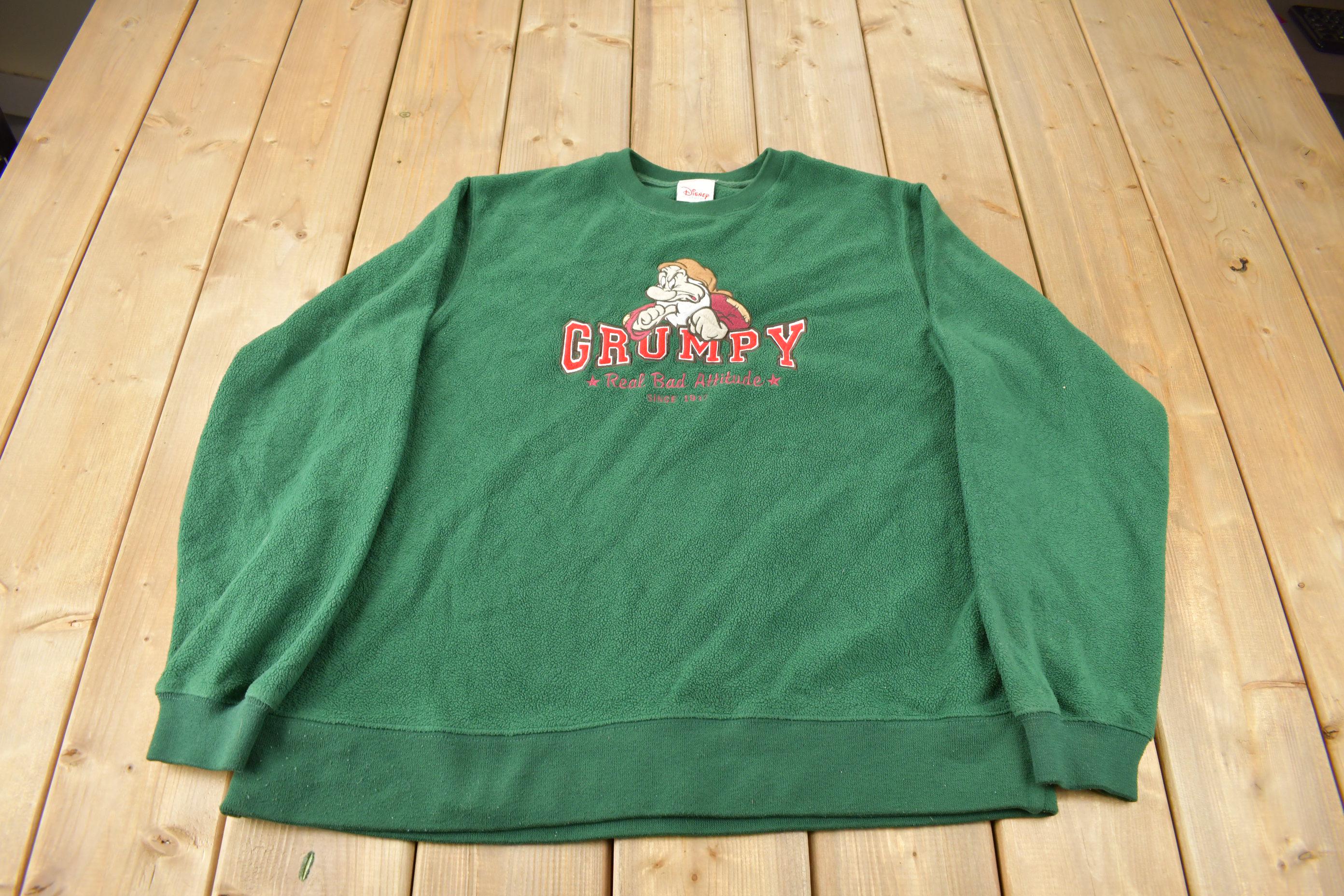 Vintage 1990s Disney Snow White Grumpy Embroidered Fleece Crewneck Sweater